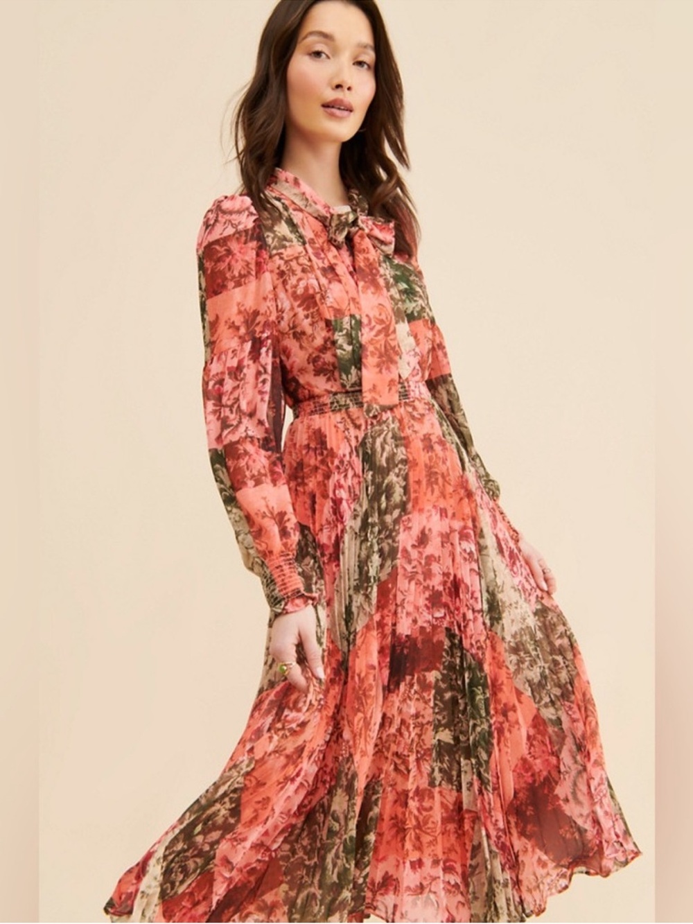 Rachel Parcell Floral Patchwork Midi Dress Size 6 Fall Feminine Romantic 🍁
